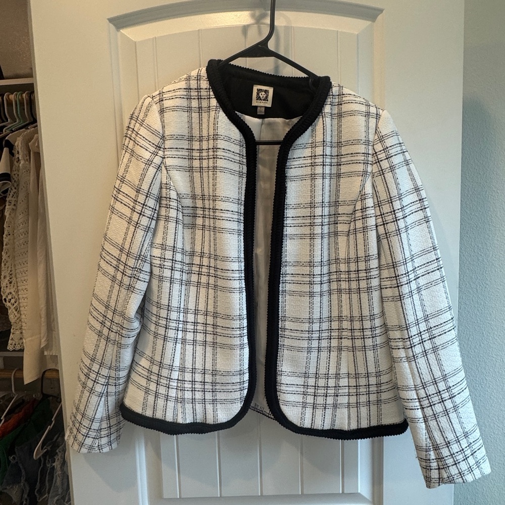 Anne Klein Black and White Plaid Blazer